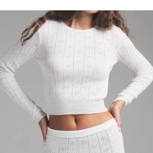 SKIMS Pointelle Knit Long Sleeve Sweater | Marble | Size M